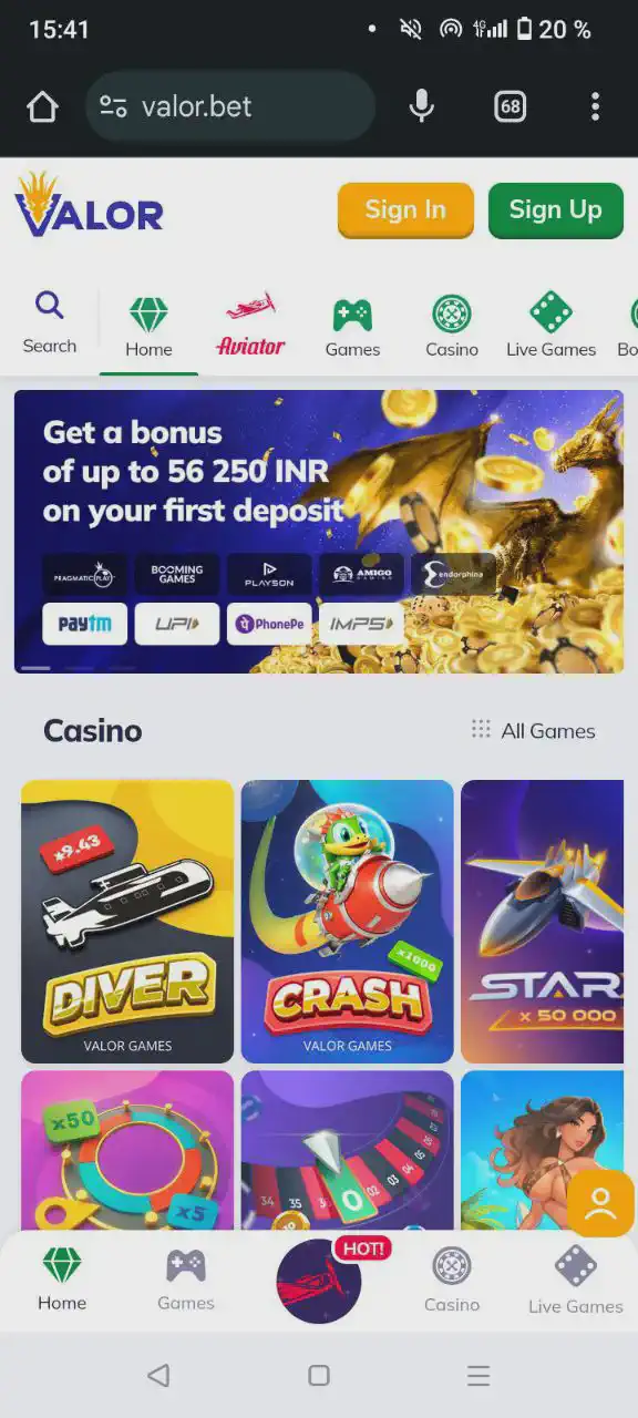 Valor Bet app download